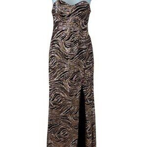 Milano Formals Copper Black Sequin Strapless Gown